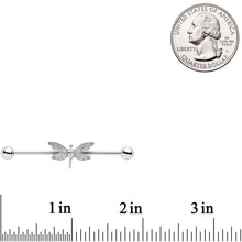 Load image into Gallery viewer, 14G Clear Gem Dazzling Lacework Dragonfly Industrial Barbell 38mm
