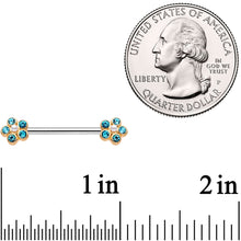 Load image into Gallery viewer, 14G 9/16 Aqua Gem Precious Flower Barbell Nipple Ring Set
