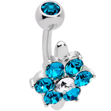 Load image into Gallery viewer, Blue CZ Gem Pretty Posy Flower Top Mount Belly Ring
