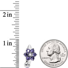Load image into Gallery viewer, Purple Clear CZ Gem Pretty Posy Flower Top Mount Belly Ring
