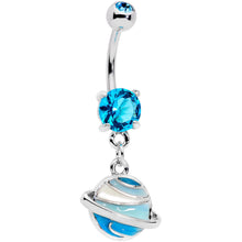 Load image into Gallery viewer, Aqua Gem Rings Of Saturn Dangle Belly Ring
