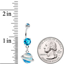Load image into Gallery viewer, Aqua Gem Rings Of Saturn Dangle Belly Ring
