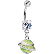 Load image into Gallery viewer, Clear Gem Green Rings Of Saturn Dangle Belly Ring
