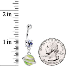 Load image into Gallery viewer, Clear Gem Green Rings Of Saturn Dangle Belly Ring

