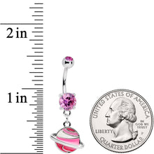 Load image into Gallery viewer, Pink Gem Rings Of Saturn Dangle Belly Ring
