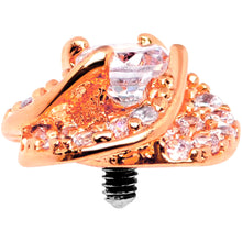 Load image into Gallery viewer, 14G Clear CZ Gem Roses Romance Rose Gold Tone Dermal Anchor Top
