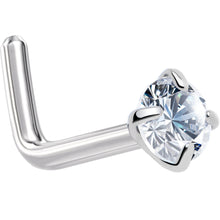 Load image into Gallery viewer, 18G 1/4 Clear 3mm CZ Gem Grade 23 Titanium L Shaped Nose Ring
