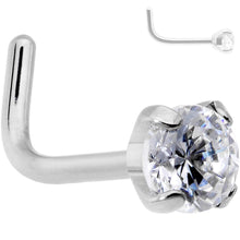 Load image into Gallery viewer, 20G 1/4 Clear 3mm CZ Gem Grade 23 Titanium L Shaped Nose Ring
