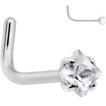 Load image into Gallery viewer, 20G Clear 2mm CZ Gem Grade 23 Titanium Rhombus L Shaped Nose Ring
