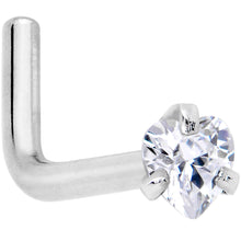 Load image into Gallery viewer, 18G Clear 3mm CZ Heart Gem Grade 23 Titanium L Shaped Nose Ring
