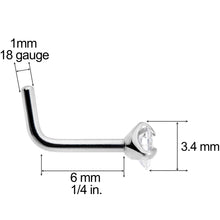 Load image into Gallery viewer, 18G Clear 3mm CZ Heart Gem Grade 23 Titanium L Shaped Nose Ring
