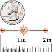 Load image into Gallery viewer, 14G Rose Gold Tone Happy Sun Industrial Barbell 38mm
