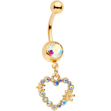 Load image into Gallery viewer, 14G 7/16 Aurora Gem Gold Tone Heart Dangle Belly Ring
