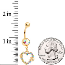Load image into Gallery viewer, 14G 7/16 Aurora Gem Gold Tone Heart Dangle Belly Ring
