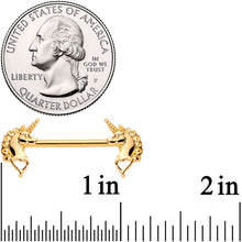 Load image into Gallery viewer, 14G 5/8 Gold Tone Anodized Unicorn Barbell Nipple Ring Set
