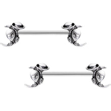 Load image into Gallery viewer, 14G 9/16 Aliens Landed Crescent Moon Barbell Nipple Ring Set
