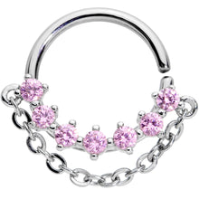 Load image into Gallery viewer, 16G 3/8 Pink Gem Garland Hanging Chain Seamless Circular Ring
