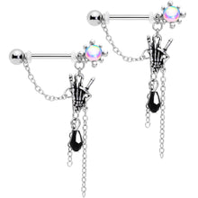 Load image into Gallery viewer, 9/16 Black Gem Skeleton Heavy Metal Dangle Barbell Nipple Ring Set
