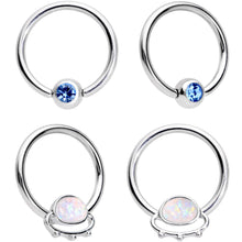 Load image into Gallery viewer, 14G 13mm Blue Gem Faux Druzy UFO BCR Captive Nipple Ring Set Of 4
