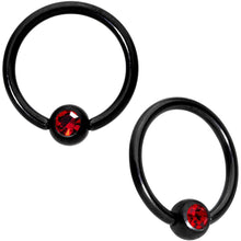 Load image into Gallery viewer, 14G 13mm Red Gem Alien Black BCR Captive Nipple Ring Set Of 4
