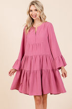 Load image into Gallery viewer, Tiered Notched Flare Sleeve Dress – Fluttering, Playful and Stylish Dress with Ruffled Layers and Trendy Flare Sleeves
