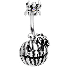 Load image into Gallery viewer, Scary Spider Jack O Lantern Double Mount Belly Ring
