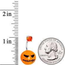 Load image into Gallery viewer, Orange Gem Scary Halloween Jack O Lantern Belly Ring
