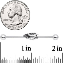 Load image into Gallery viewer, 14G Halloween Skeleton Hand Barbell Industrial 38mm

