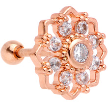 Load image into Gallery viewer, 18G 5/16 Clear Gem Rose Gold Tone Snowflake Cartilage Tragus
