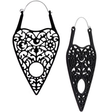 Load image into Gallery viewer, Black Spirit of Halloween Planchette Tunnel Plug Earrings
