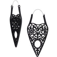 Load image into Gallery viewer, Black Spirit of Halloween Planchette Tunnel Plug Earrings
