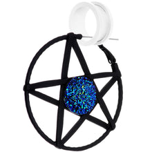 Load image into Gallery viewer, Blue Faux Druzy Making Some Magic Pentacle Tunnel Plug Earrings
