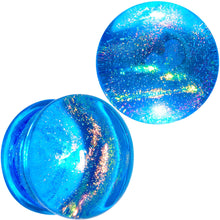 Load image into Gallery viewer, 3/4 Aqua Dichroic Glass Mystic Rainbow Galaxy Double Flare Plug Set
