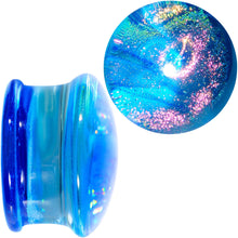 Load image into Gallery viewer, 3/4 Aqua Dichroic Glass Mystic Rainbow Galaxy Double Flare Plug Set
