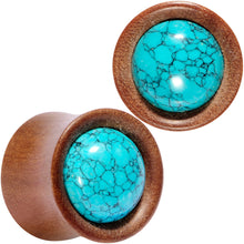 Load image into Gallery viewer, Turquoise Stone Sawo Wood Earth Sky Saddle Plug Set 5mm to 25mm
