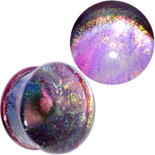 Load image into Gallery viewer, 3/4 Purple Dichroic Glass Mystic Rainbow Galaxy Double Flare Plug Set
