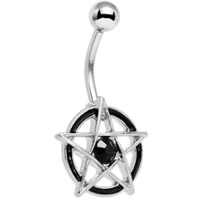 Load image into Gallery viewer, Black Gem Five Pointed Star Pentagram Belly Ring
