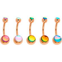 Load image into Gallery viewer, Iridescent Gem Rose Gold Tone Captivating Colors Belly Ring Set of 5
