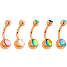 Load image into Gallery viewer, Iridescent Gem Rose Gold Tone Captivating Colors Belly Ring Set of 5
