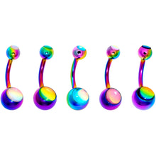 Load image into Gallery viewer, Iridescent Orb Rainbow Captivating Colors Belly Ring Set of 5
