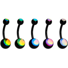 Load image into Gallery viewer, Iridescent Gem Black Captivating Colors Belly Ring Set of 5
