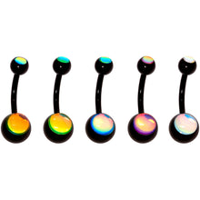 Load image into Gallery viewer, Iridescent Gem Black Captivating Colors Belly Ring Set of 5
