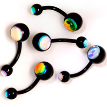 Load image into Gallery viewer, Iridescent Gem Black Captivating Colors Belly Ring Set of 5
