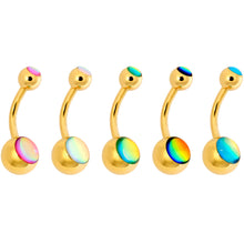 Load image into Gallery viewer, Iridescent Gem Gold Tone Captivating Colors Belly Ring Set Of 5
