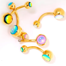 Load image into Gallery viewer, Iridescent Gem Gold Tone Captivating Colors Belly Ring Set Of 5
