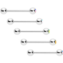Load image into Gallery viewer, Aurora Gem Inlay Mouthful of Colors Barbell Tongue Ring Set of 5
