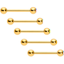 Load image into Gallery viewer, Aurora Gem Inlay Gold Tone Barbell Tongue Ring Set of 5
