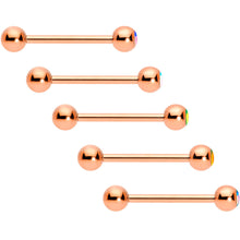 Load image into Gallery viewer, Aurora Gem Inlay Rose Gold Tone Barbell Tongue Ring Set of 5
