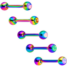 Load image into Gallery viewer, Aurora Gem Inlay Rainbow Color Barbell Tongue Ring Set of 5
