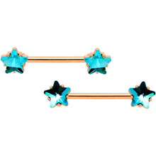 Load image into Gallery viewer, 14G Blue Gem Star Rose Gold Tone BCR Barbell Nipple Ring Set
